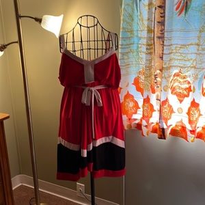 Red white and black color block summer dress